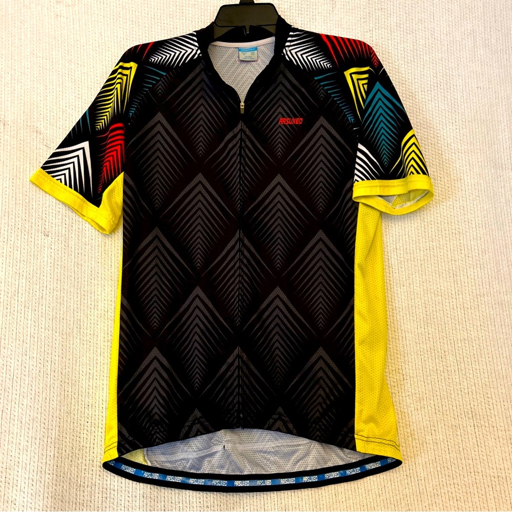 Arsuxeo Cycling Jersey Full Zip Black Yellow Red Men’s XL